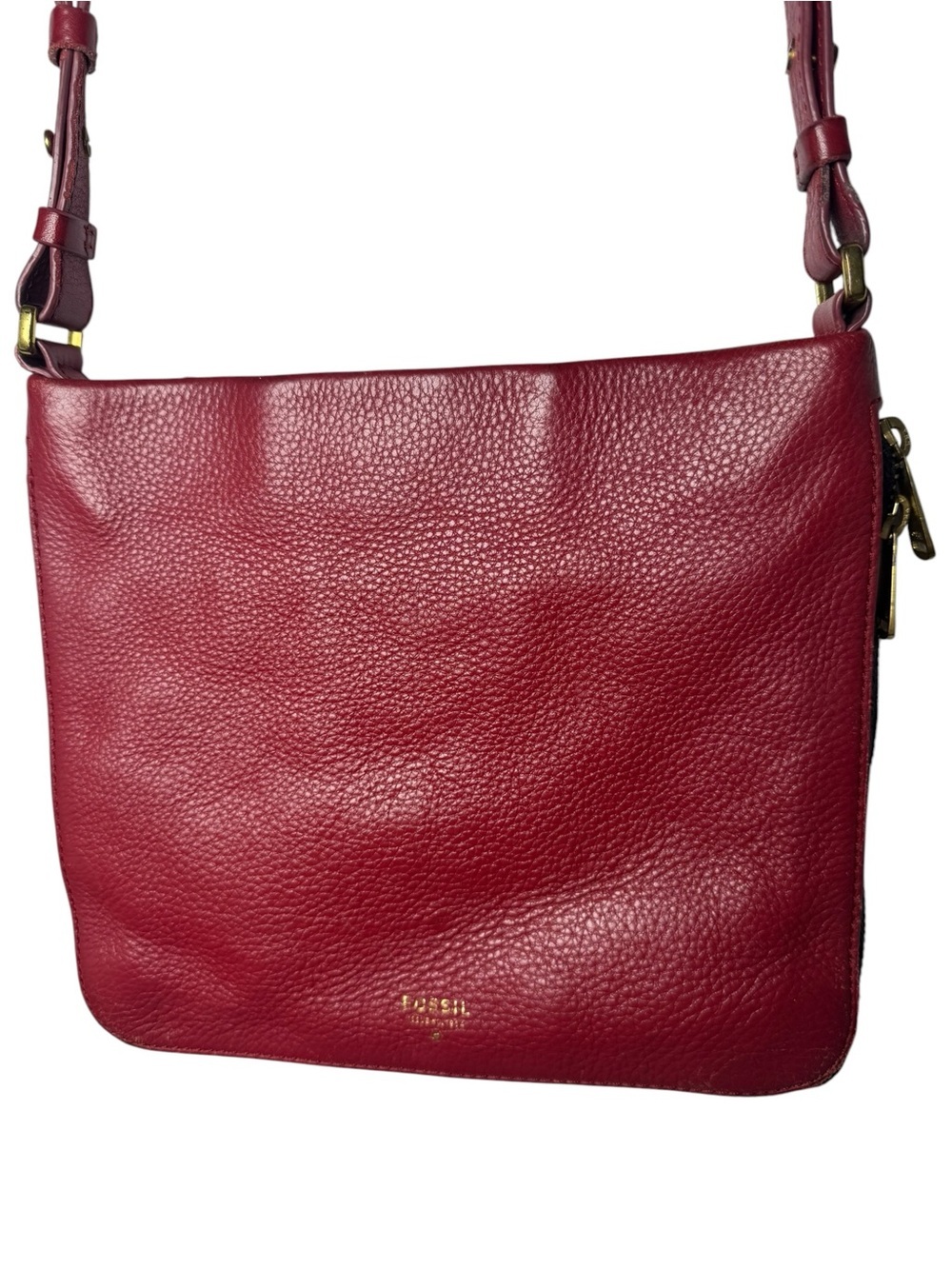 Fossil Preston Red Pebbled Leather Expandable Crossbody Zip Around Bag Purse